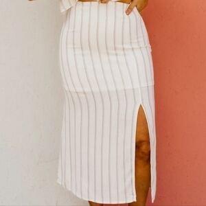 Blu pepper striped side slit midi skirt